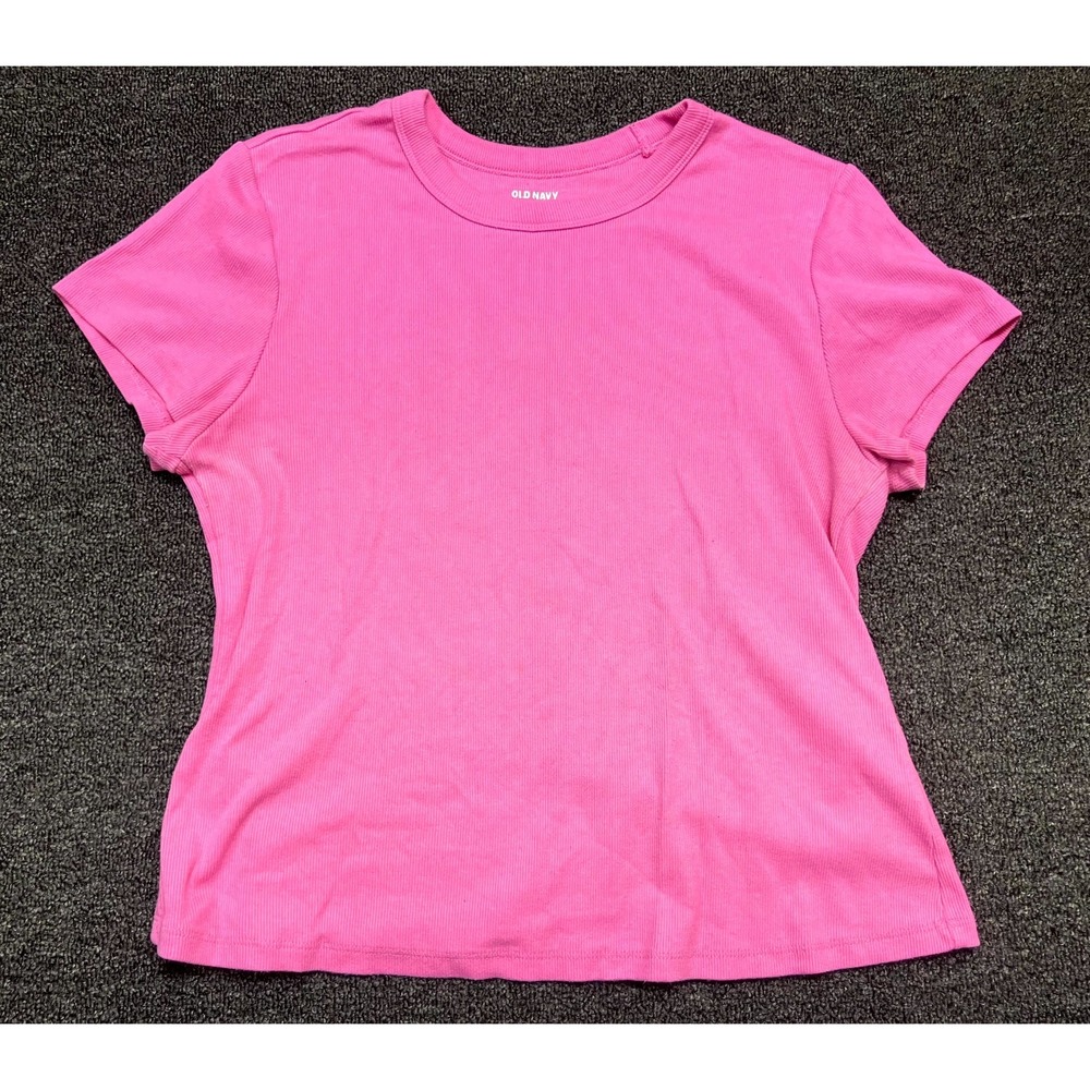 Old Navy T-Shirt Womens XL Pink Ribbed Knit Cotton Stretch Crew Everyday Wear